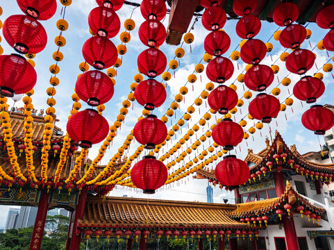 Red and yellow lantern strings, Thean Hou Temple, Malaysia
