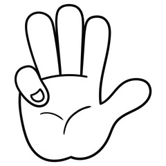 Hand drawn doodle number four gesture on white background.