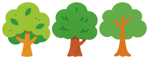 Fototapeta premium PNG Colorful cartoon trees illustration, element set on transparent background