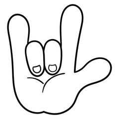 Hand drawn doodle rock and roll heavy metal horns gesture on white background.