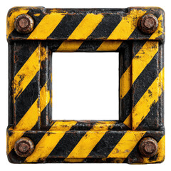 Safety Frame: A weathered industrial safety frame, marked with bold stripes and rusty hardware, stands as a testament to durability and protection.