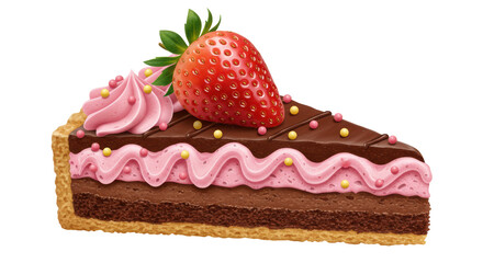 Isolated Strawberry Chocolate Cake Slice