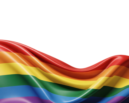 A dynamic product advertisement showcasing a flowing rainbow pride flag, its vibrant colors undulating beautifully, representing love, acceptance, and solidarity, with ample copy space
