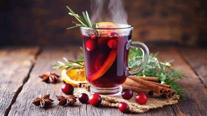 Christmas mulled wine with cranberry, orange, cinnamon, anise and rosemary	 - Powered by Adobe