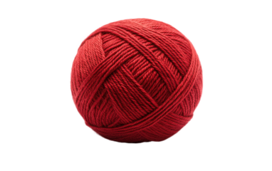 Red ball of yarn sits on a white background