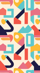 Playful Geometric Seamless Pattern – Colorful Abstract Shapes Vector Background
