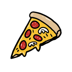 Delicious pizza slice with pepperoni and mushrooms  isolated on white background