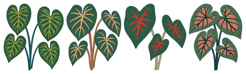 Naklejka premium PNG Colorful tropical leaf illustrations, element set on transparent background
