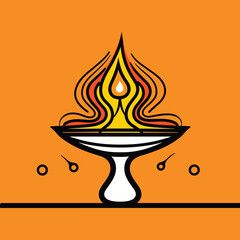Traditional Diya Lamp with Flame – Festive Hindu Symbol Vector Illustration