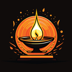 Traditional Diya Lamp with Flame – Festive Hindu Symbol Vector Illustration