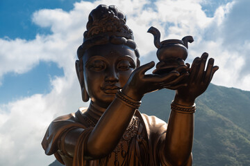 Lantau Island, Hong Kong 10-20-2024 The amazing bronze statue of Tian Tan Buddha or Big Buddha in the village of Ngong Ping, which is one of Hong Kong most popular tourist attractions at Lantau Island