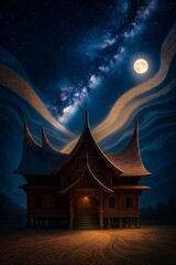 Rumah Gadang (Traditional House from West Sumatera) Under a Galactic Roof with Minang Woven Light Path.