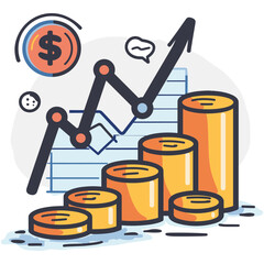 Financial Growth Illustration – Stacked Coins and Upward Graph for Revenue and Investment Success