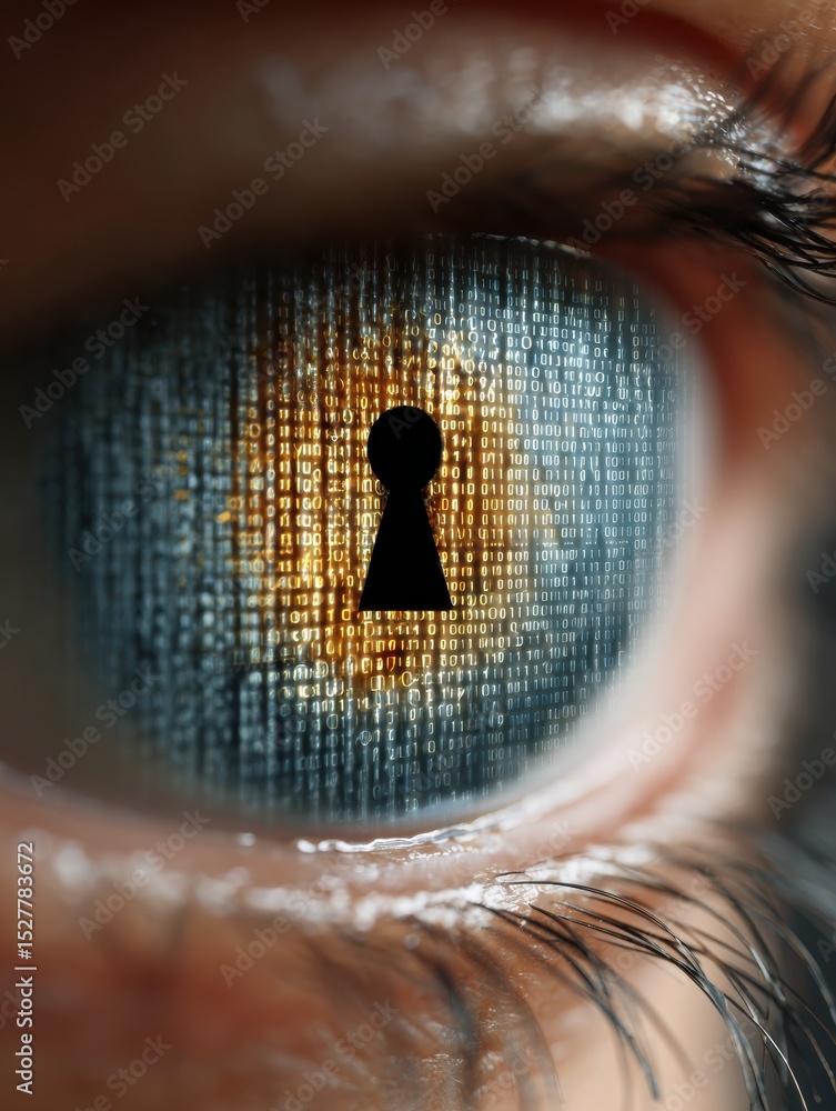 Aufkleber secure vision data symbolized by an eye within a digital padlock illustrating protection and privacy