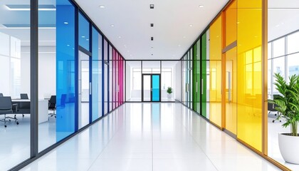Obraz premium 3D Rendring, modern architecture, offices, colorful glass doors, courtyard