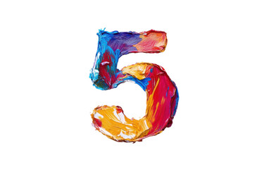 The number 5 is painted in a colorful and abstract style