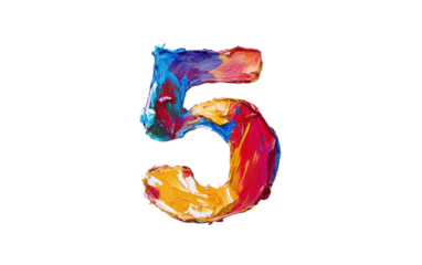 The number 5 is painted in a colorful and abstract style
