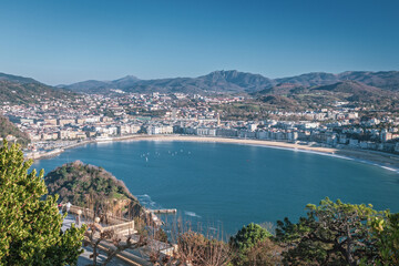 San Sebastian (Donostia), Spain, La Concha bay aerial view from Igeldo mountain.