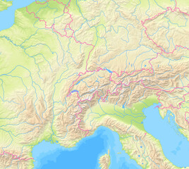 Map of Switzerland and surrounding countries without any labels