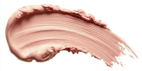 Close-Up View of Pink Cosmetic Product Sample, Light Rose Creamy Eye Shadow on White Background