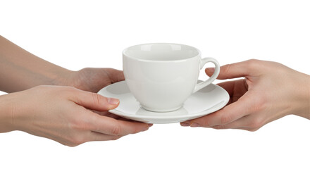 Isolated Hands Offering a Cup of Coffee