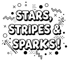 Fototapeta premium Graphic design of stars. stripes and sparks with playful. bold fonts and simple graphic elements. Youthful. fun design for a print-on-demand shop.