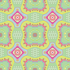 Seamless pink floral paisley pattern with vintage flower and bird illustrations for textile design