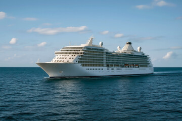 Modern Cruise Ship On Open Blue Sea With Calm Waters And Clear Skies During Relaxing Ocean Journey