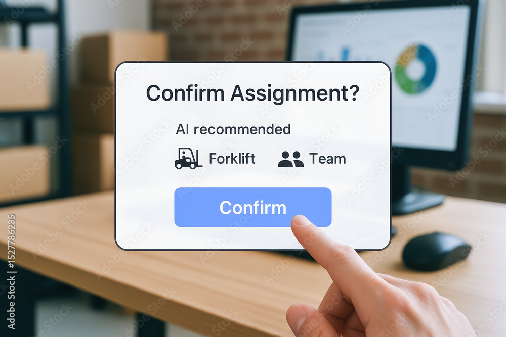 Poster ai in civil engineering construction confirms assignment with forklift and team recommendation for e