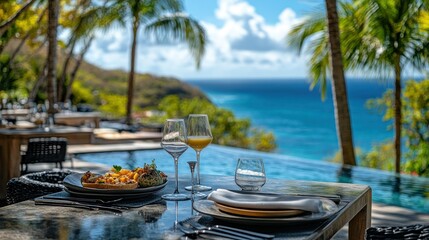 Obraz premium Tropical seaside dining experience