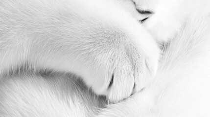 Close-up of a fluffy white cat's paw