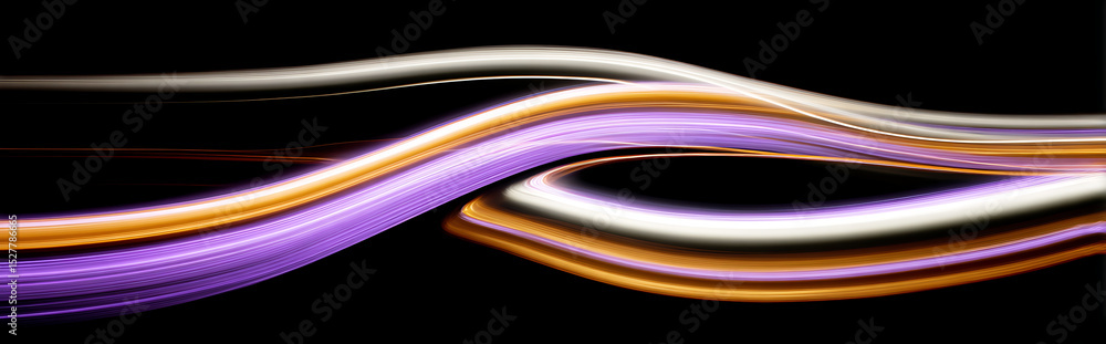 Wall mural abstract glowing light streaks with vibrant bokeh effects against a dark void background, shallow de