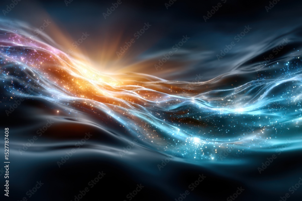 Poster natural light waves merge in vibrant colors creating a dynamic abstract background
