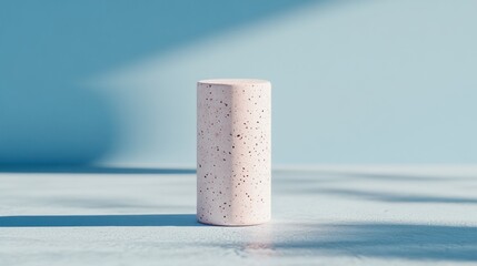 Light pink cylinder on a light blue surface