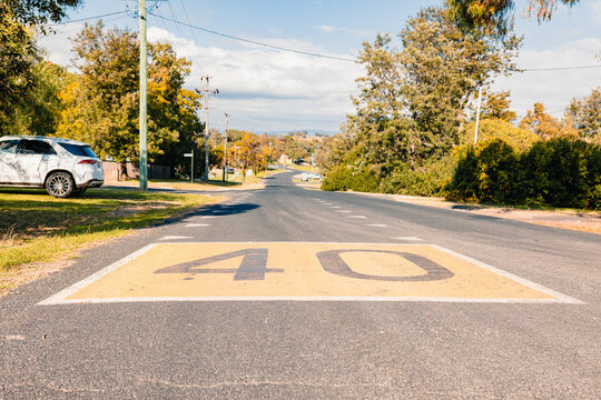 40 kmh speed limit painted on road in small town's school zone