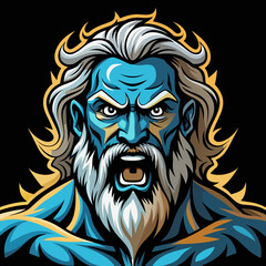 Obraz premium angry Poseidon realistic design and bold line black , white background ,full color
