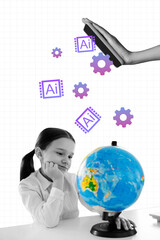 Trend template sketch design 3D photo collage of academic college student learn class geography...