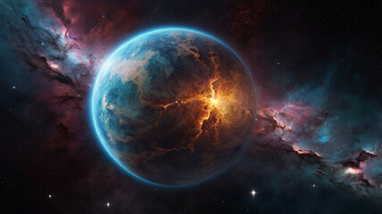 Obraz premium Glowing Nebula with Sphere Planet