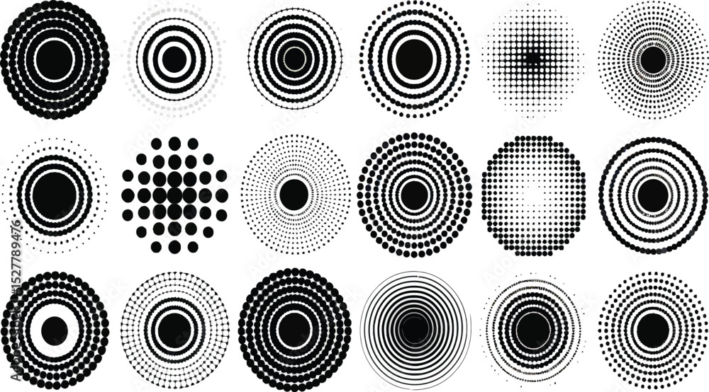Aufkleber diverse collection of black and white circular dot patterns perfect for design projects and graphic 