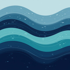 A modern, flat illustration of abstract blue and teal ocean waves. A simple, stylized graphic background representing water, sea, and flow.
