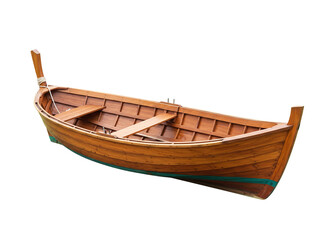 Antique wooden rowboat isolated on transparent background