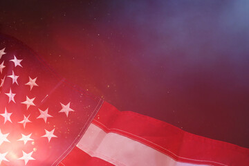 American flag with festive bright lights