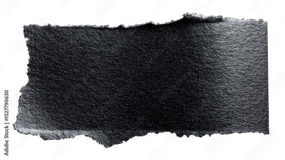 Poster textured black paper fragment with torn edges isolated against a dark background for artistic design