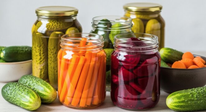 Pickled vegetables homemade canning jars food preservation