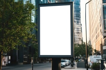 Vertical Blank City Billboard for Adverts Mockup in an Urban Environment