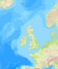 Map of the United Kingdom and surrounding countries without any labels