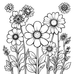 Colorful flower bouquet illustration showcasing various blooms with intricate details against a plain backdrop in a creative design