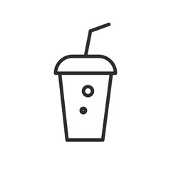 disposable plastic cup icon, paper cup with straw, cold drink concept, simple line vector illustration
