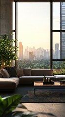 Fototapeta premium Modern living room with city view (3)