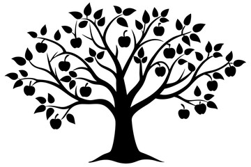 Obraz premium Black and white silhouette of an apple tree